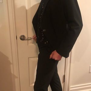 Black BCBG Max Azria tuxedo style suit.